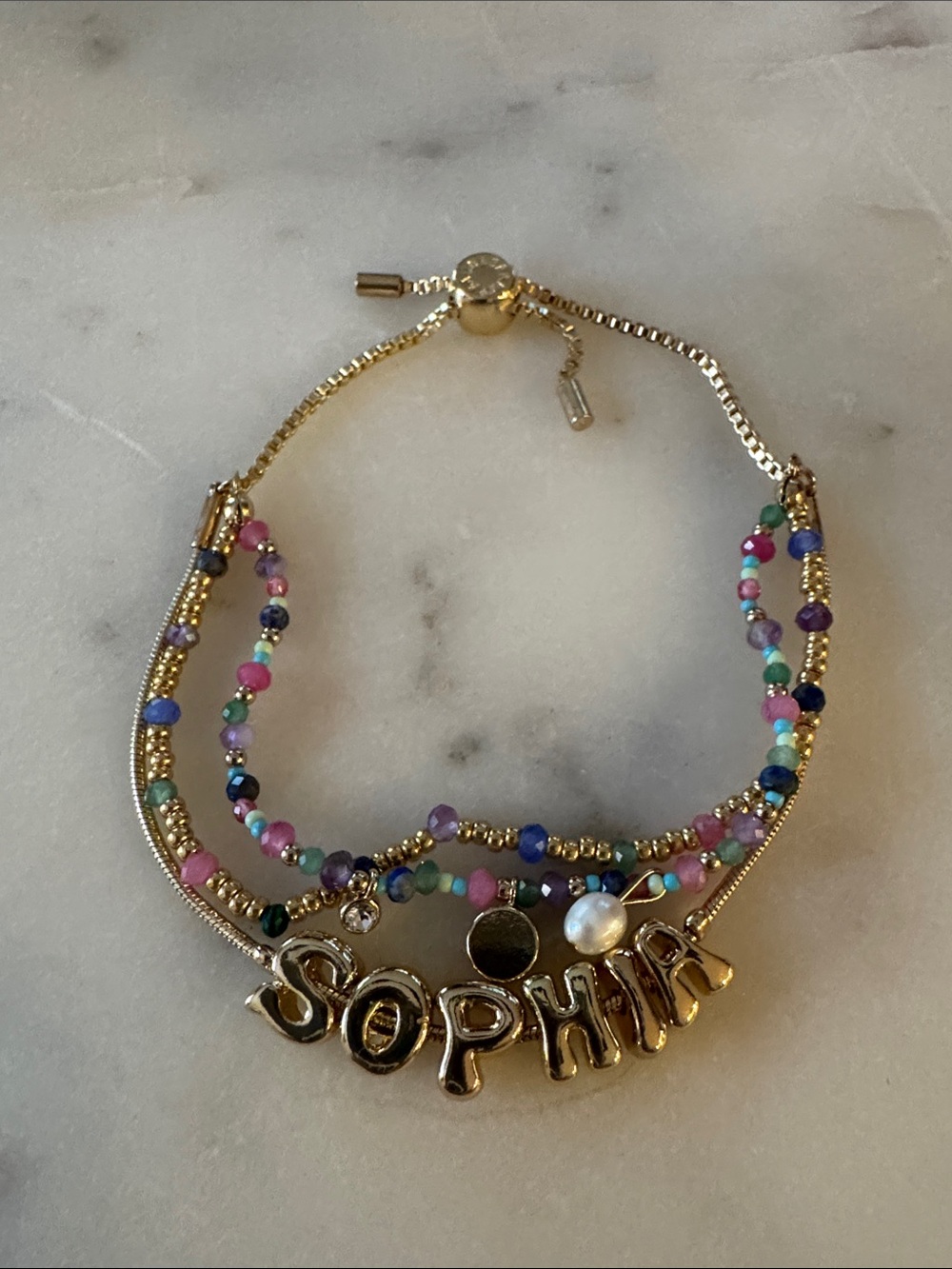 Personalized SOPHIA Gold and Multicolor Beaded Bracelet